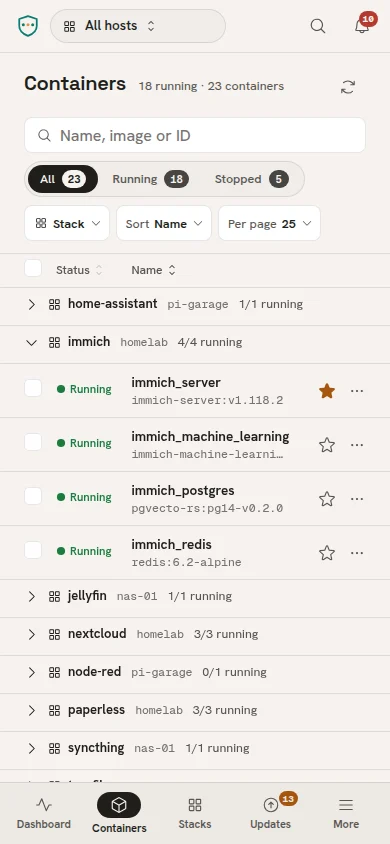 Container-Liste auf dem Telefon