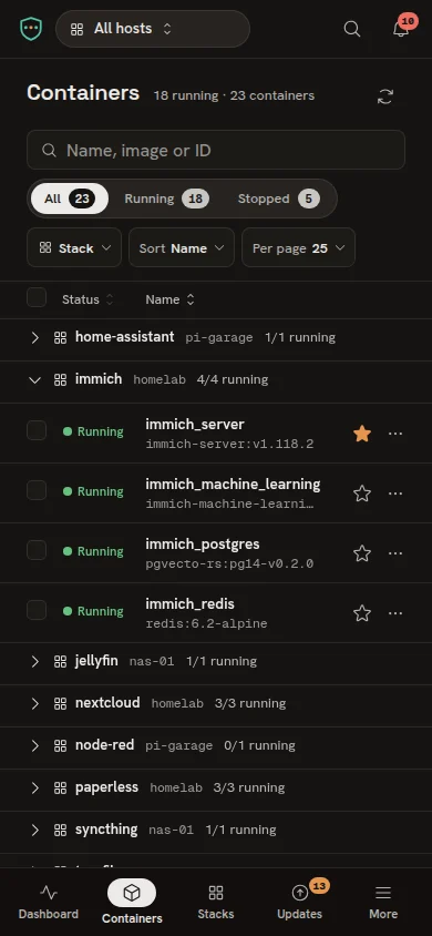 Container-Liste auf dem Telefon